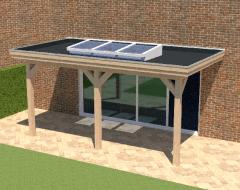 Houten overkapping met lichtstraat bovenaanzicht