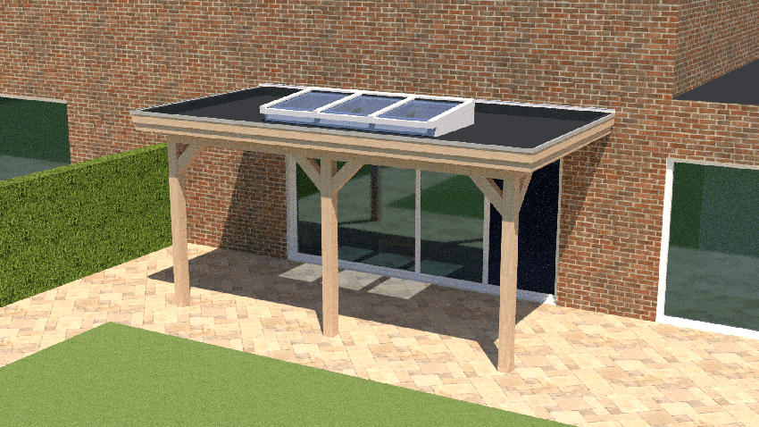 Houten overkapping met lichtstraat bovenaanzicht