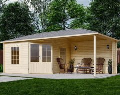 Blokhut met opbergruimte overkapping en lounge