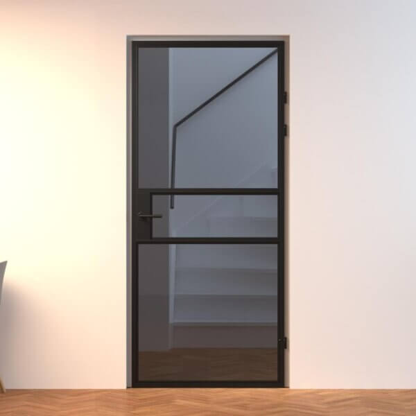 Aluminium binnendeur Maia, type B, met rookglas.