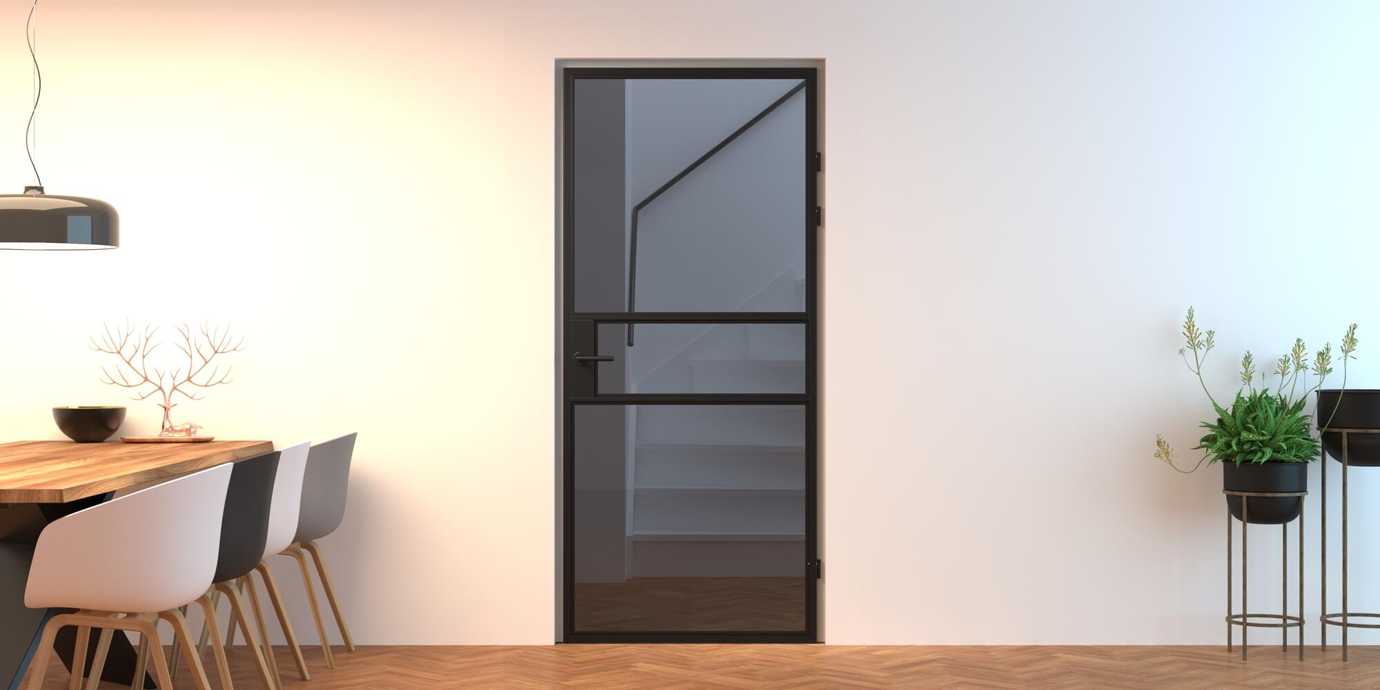 Aluminium binnendeur Maia, type B, met rookglas.